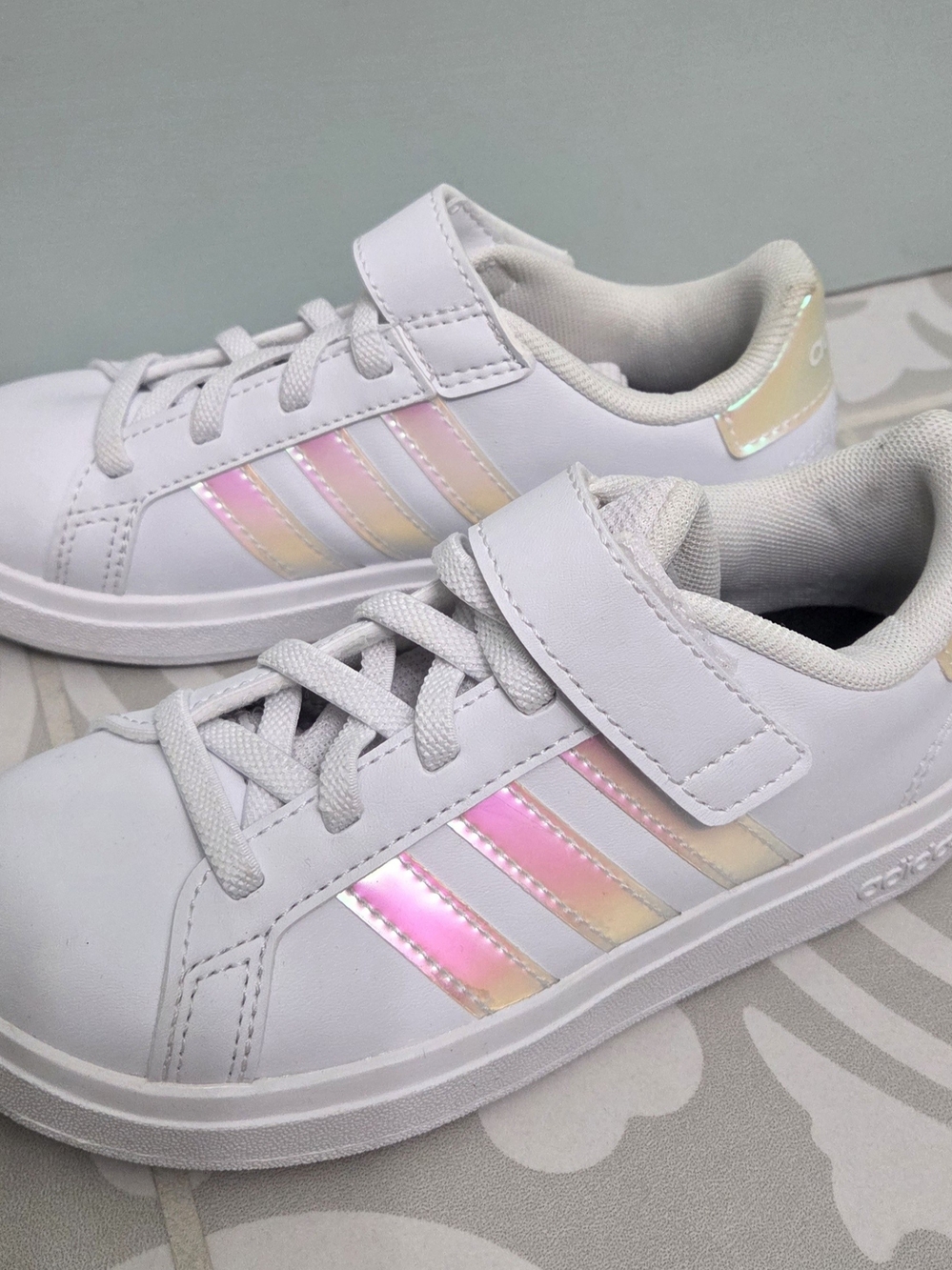adidas Kids White Sneakers with Iridescent Accents